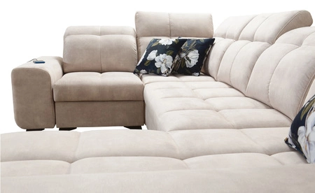 Narożnik z funkcją spania Buffalo IV grafitowy prawostronny stylowy narożnik rozkładany z dwoma pojemnikami na pościel welurowa tkanina