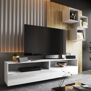 Meblościanka Nero biała / biały połysk nowoczesna meblościanka do salonu praktyczny system otwierania szuflad push to open