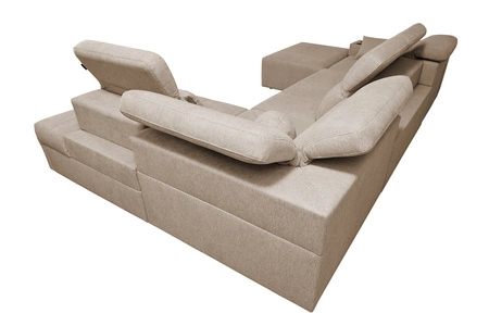 Narożnik z funkcją spania Tesalia VI beżowy lewostronny nowoczesny i komfortowy narożnik z funkcją przesuwanego oparcia