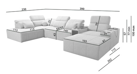 Narożnik z funkcją spania Tesalia V brązowy prawostronny komfortowy narożnik z szufladą oraz funkcją przesuwanego oparcia