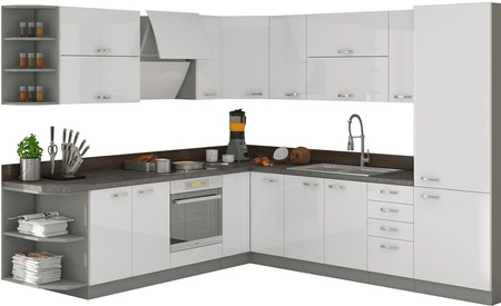 Zestaw mebli kuchennych narożny Bianka 260x270 cm fronty w połysku styl szafek dopasuje się do wnętrza każdej kuchni