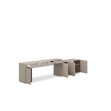 Biurko z kontenerkiem i komodą Woow 321 cm clay grey lewe praktyczne i uniwersalne biurko z szufladami z opcją obustronnego montażu