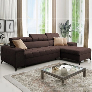 Narożnik z funkcją spania Bolmso brązowy prawostronny narożnik z dwoma pojemnikami na pościel praktyczna szuflada w boczku mebla