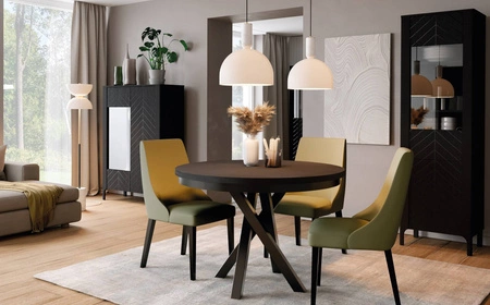 Stół okrągły rozkładany Malumi 100 cm czarny funkcjonalny stół do jadalni doskonale dopasuje się do wnętrz w stylu nowoczesnym