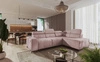 Narożnik z funkcją spania Castel VII różowy prawostronny stylowy narożnik z pojemnikiem na pościel i regulowanymi zagłówkami