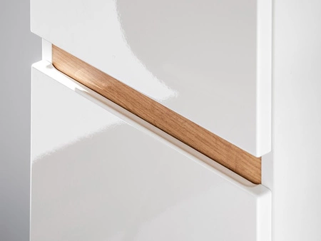 Słupek łazienkowy Platinum 35 cm biały połysk / dąb craft złoty wysoka szafka do łazienki wyposażona w półki frezowane uchwyty