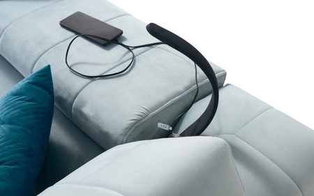 Narożnik z funkcją spania Rava VII brązowy prawostronny praktyczny i nowoczesny narożnik do salonu z regulowanymi zagłówkami