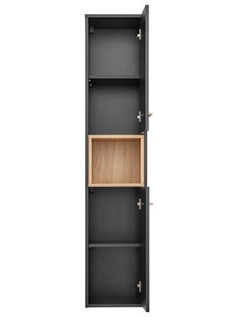 Słupek łazienkowy wiszący Borneo 36 cm szary / dąb artisan nowoczesny design szafki do łazienki podkreślony wyrazista kolorystyką