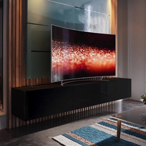 Szafka RTV Tawros 258 cm czarny połysk idealna szafka do salonu dla miłośników nowoczesnych aranżacji o eleganckim charakterze