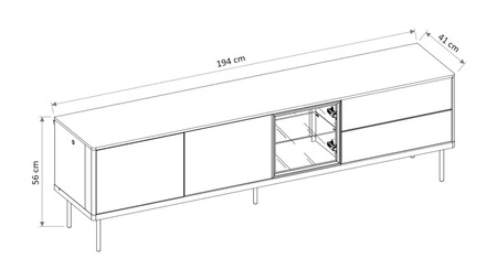 Szafka RTV Epiro 194 cm beżowy / dąb ciemny elegancki design szafki z przeszklonym frontem osadzona na metalowych wysokich nogach