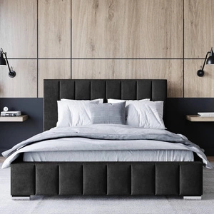 Łóżko tapicerowane Insam 140x200 czarne stylowe łóżko z pojemnikiem na pościel wygodny zagłówek zachwyca eleganckim designem