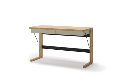 Biurko Ollie 131 cm dąb olejowany / beżowy / czarny designerskie biurko z szufladami i ergonomicznym blatem do domowego biura