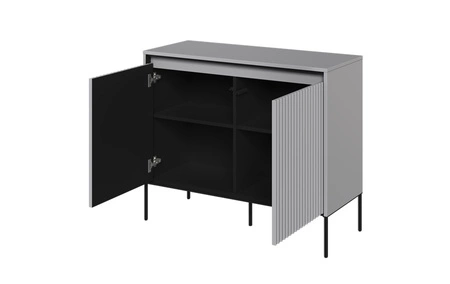 Komoda Trend 98 cm szara funkcjonalna komoda do salonu o oryginalnym designie ryflowane fronty z subtelnym oświetleniem