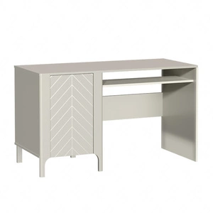 Biurko Malumi 135 cm beżowe doskonałe biurko do domowego biura dekoracyjny wzór jodełki na froncie mebla system push to open