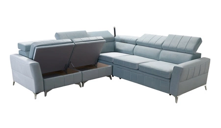 Narożnik z funkcją spania Rava IV żółty lewostronny velvet komfort podczas codziennego wypoczynku pojemnik na pościel