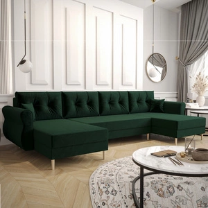 Narożnik z funkcją spania Wilkins U butelkowa zieleń komfortowy narożnik miękka tkanina nowoczesny design wpisujący się w każdą aranżację