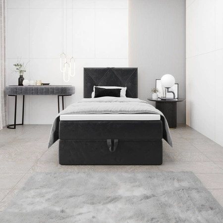 Łóżko kontynentalne Arvada 100x200 grafitowe w nowoczesnym skandynawskim stylu z tapicerowanym zagłówkiem łóżko z pojemnikiem