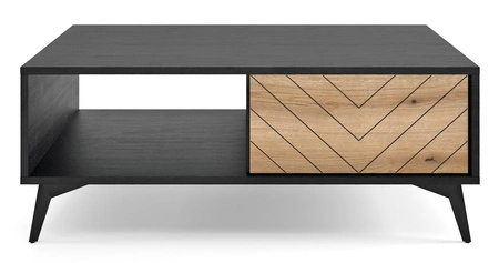 Zestaw mebli Gusto czarny / dąb evoke nowoczesny design funkcjonalne meble do salonu lub pokoju dziennego meblościanka z ozdobnym dekorem jodełki