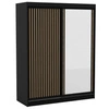 Szafa przesuwna z lustrem Delia 160 cm czarna stylowa szafa z ozdobnymi lamelami w kolorze drewna wpasuje się do każdej aranżacji