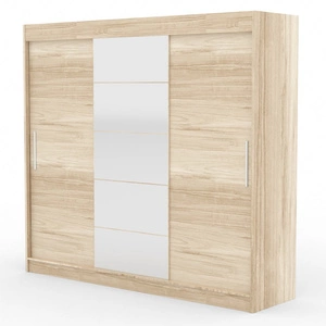 Szafa przesuwna z lustrem Erwin 235 cm dąb sonoma jasny pojemna i stylowa szafa do sypialni z wewnętrznymi szufladami solidne wykonanie