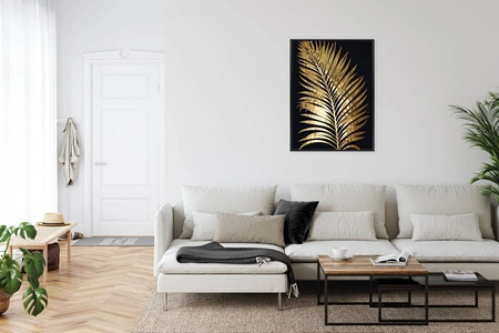 Plakat złoty liść palmowy 70x100 plakat w ramie precyzyjny wydruk ze stylową grafiką doskonała dekoracja do salonu lub sypialni