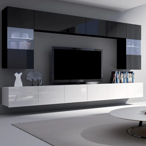 Meblościanka Apulia biały połysk / czarny połysk wyjątkowo stylowa meblościanka proste bryły wpisujące się w każde wnętrze