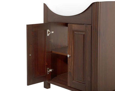 Zestaw mebli łazienkowych Retro brązowy eleganckie drewniane szafki do łazienki w stylu klasycznym metalowe srebrne uchwyty