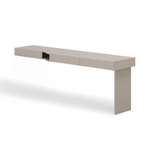 Biurko Woow 210 cm clay grey prawe modne biurko z szufladami o designerskim kształcie do zestawiania z innym modułem z kolekcji