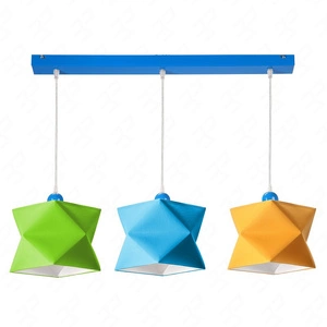 Lampa wisząca potrójna Quasar designerska lampa sufitowa do pokoju dziecięcego z kolorowymi abażurami i niebieską metalową podstawą