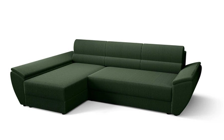 Narożnik z funkcją spania Fogu III zielony lewostronny stylowy narożnik z podłokietnikami pojemnik na pościel sztruksowa tkanina
