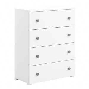 Komoda z szufladami Emily 80 cm biała wyjątkowo stylowa komoda do pokoju dziecięcego z szarymi uchwytami w kształcie serca