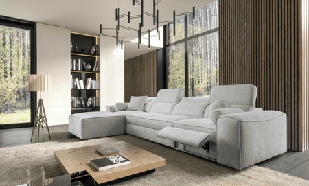 Narożnik z funkcją spania Viano XII Lux szary popiel lewostronny designerski narożnik do salonu z komfortowym wysuwanym podnóżkiem