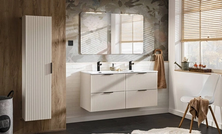 Zestaw mebli łazienkowych Adeel beżowy nowoczesne meble do łazienki z ryflowanymi frontami wysoka odporność na działanie wilgoci