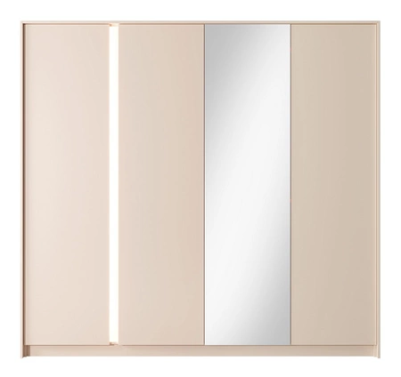 Szafa z lustrem Beloit 223 cm beżowa nowoczesna forma oryginalne pionowe podświetlenie LED idealna szafa do sypialni