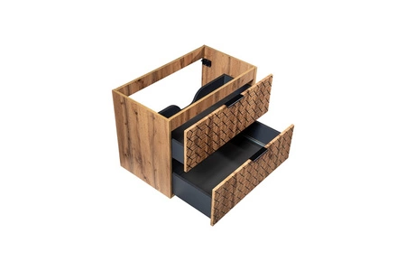 Zestaw mebli łazienkowych Diamond dąb wotan / czarny designerskie szafki do łazienki z nietuzinkowym ryflowaniem w kształcie rombów