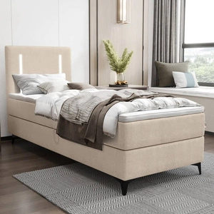 Łóżko kontynentalne Norco 80x200 beżowe stylowe łóżko z pojemnikiem na pościel oświetlenie umieszczone w zagłówku nadaje wyjątkowości