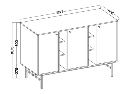 Komoda Kioto III 158 cm beżowa nowoczesny design subtelne uchwyty prosta forma wzbogacona o metalowy złoty stelaż