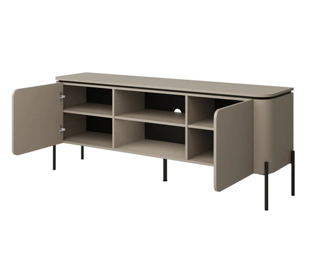 Zestaw mebli do salonu Belle ciemny beżowy stylowe meble o zaokrąglonym kształcie system otwierania push to open metalowe czarne nogi