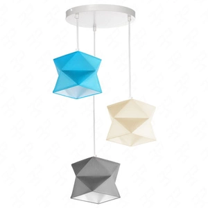 Lampa wisząca potrójna Quasar designerska lampa sufitowa do salonu z kolorowymi abażurami i białą rozetą sufitową