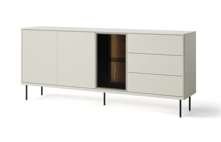 Komoda z szufladami Epiro 194 cm beżowy / dąb ciemny pojemna komoda do salonu gustowny przeszklony front bezuchwytowa bryła