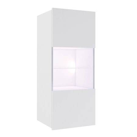 Witryna wisząca Apulia 45 cm biały połysk minimalistyczny design stylowa witryna do salonu prosta bryła wpisująca się w każde wnętrze