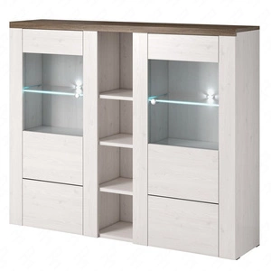 Komoda wysoka Larona 155 cm sibiu larche / sonoma truffel nowoczesny design idealna komoda do salonu sypialni lub biura prosta forma szkło hartowane