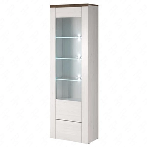 Witryna Larona 65 cm sibiu larche / sonoma truffel elegancka witryna do salonu prosta bryła idealna do każdego wnętrza elementy z bezpiecznego szkła hartowanego