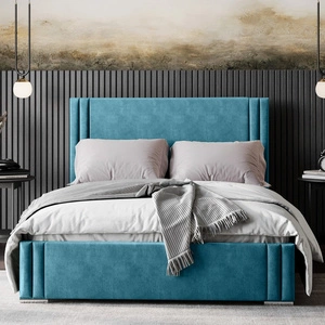 Łóżko tapicerowane Tatui 160x200 turkusowe stylowe łóżko z pojemnikiem na pościel wygodny zagłówek zachwyca eleganckim designem
