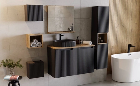 Szafka łazienkowa wisząca Nova 30 cm czarna szafka do łazienki o nietuzinkowym charakterze elegancki ryflowany front