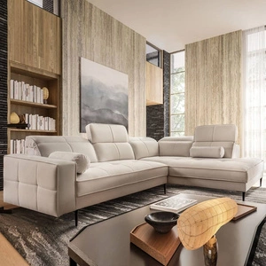 Narożnik Samos beżowy prawostronny nowoczesny design prosta i stylowa bryła wpisująca się w każdą aranżację regulowane zagłówki