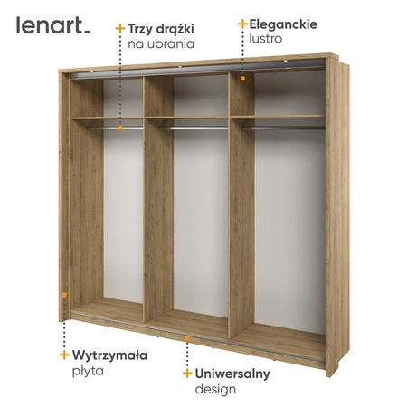Szafa przesuwna z lustrem Arti 240 cm dąb shetland funkcjonalna i stylowa szafa do sypialni oświetlenie LED doda niepowtarzalności