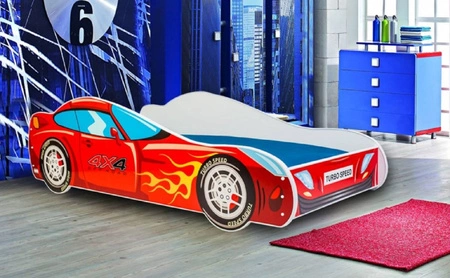 Łóżko Car 4x4 70x140 cm designerskie łóżko z materacem w kształcie samochodu z ozdobnym nadrukiem wykonane z solidnych materiałów