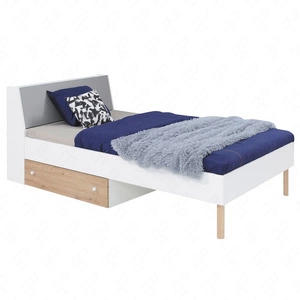 Łóżko z szufladą Beja 120x200 cm biały / dąb artisan / szary idealne do pokoju dziecka oraz pokoju młodzieżowego obrzeża wykończone specjalną okleiną