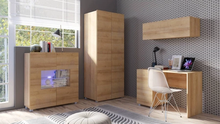 Szafa dwudrzwiowa Apulia 80 cm dąb złoty minimalistyczny design prosta bryła idealna szafa do garderoby sypialni lub przedpokoju